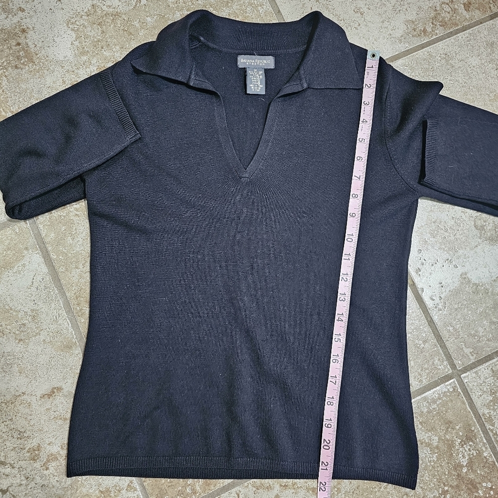 Banana Republic Womens M Black Silk Blend Collared V Neck Knit Sweater Preppy - Picture 6 of 6